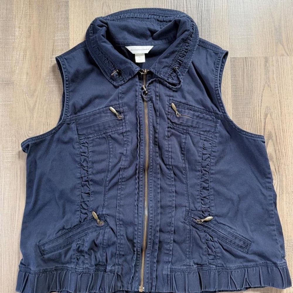 Y2K Christopher & Banks navy utility cargo vest with ruffled hem